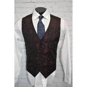 Joseph & Feiss Suit Vest Men Medium Burgundy Paisley Formal Waistcoat Button Up